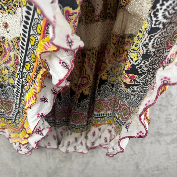 Forbidden Los Angeles Boho Paisley Tiered Maxi Skirt Pink Yellow White Medium - Picture 5 of 9